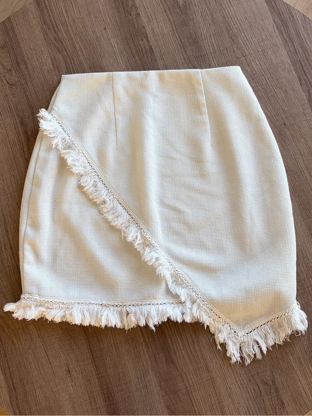 Revolve Asymmetrical White Fringe Skirt